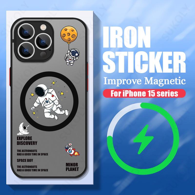 For iPhone 15 Pro Max 14 15 Pro 13 14 15 Pro Max Cartoon Astronaut Acrylic Phone Case For Magsafe Wireless Charge Back Cover
