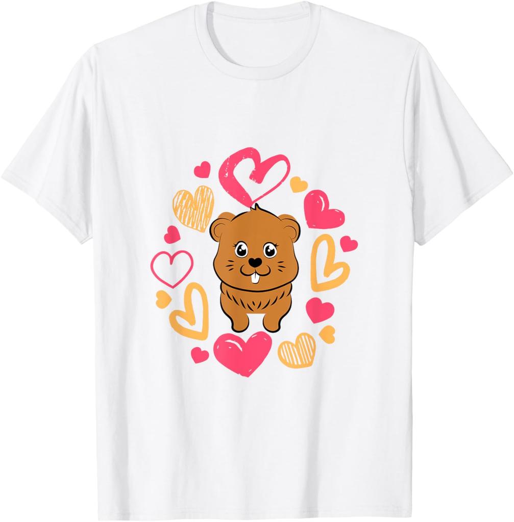 Niedliches Murmeltiertag Murmeltier Liebende Herzen Grafik T-Shirt Lässiges Kurzarm T-Shirt