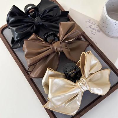 Retro Deri Çizgili Fiyonk Saç Tutucu Toka Kadın Zarif Saç Tokaları Büyük Köpekbalığı Klipsleri Kadın Moda Tokalar Saç Aksesuarları