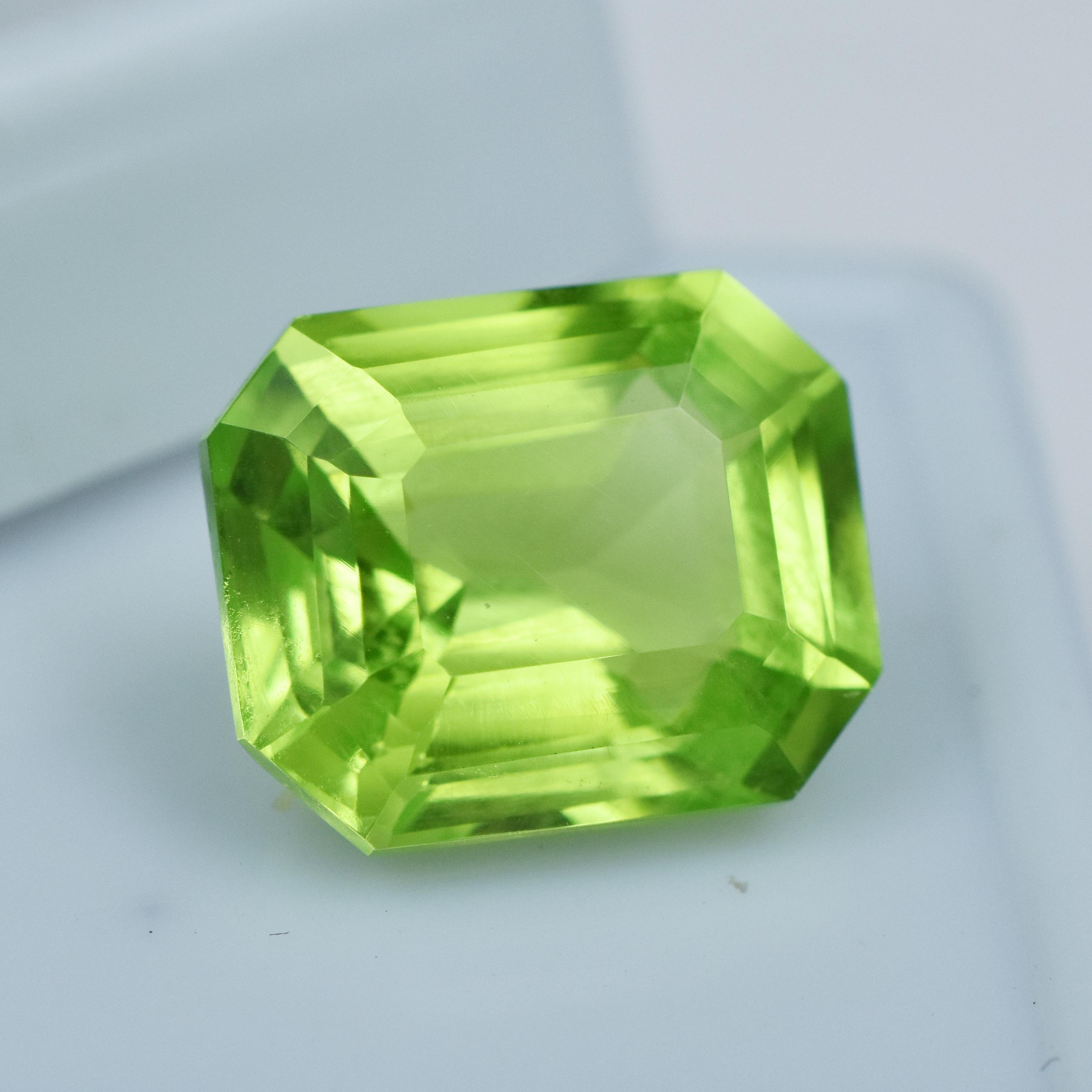 

NATURAL Green Peridot Emerald Cut 10.0 Ct CERTIFIED Loose Gemstone For Jewellary AR-1419 12.2 mm approx зелений