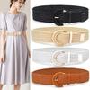 Adjustable Braided Waistband Trimmed Belt Women’s Fashion Bohemian Waist Cincher with Semicircle Metal Clasp Charm