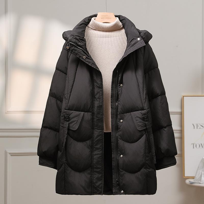 Medium and long down jacket women's 2024 new Korean version white duck down thick loose small bread jacket