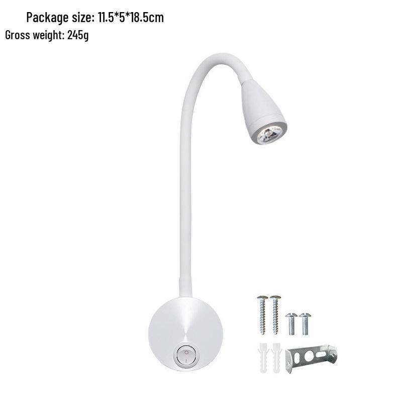 3W LED Svanehals Leselampe, Veggmontert Nattbordsspotlight