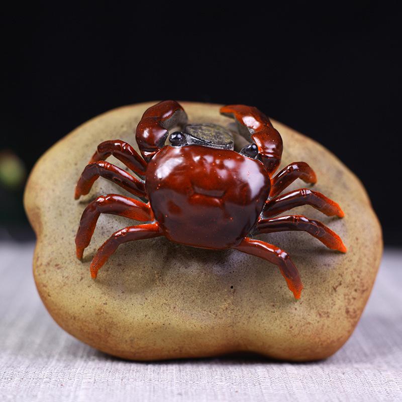 Yixing Zisha Color-changing Crab Wealth-attracting Tea Pet Antique Flowerpot Landscaping Tea Figurine Play Toys Tea Statue Craft