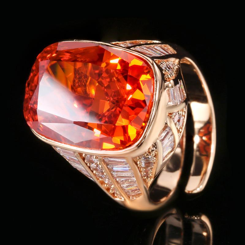 Jewelry Copper Bottom Gold-Plated High Carbon Diamond Ice Flower Square Diamond Copper Inlaid Retro Rose Gold Ring 12 * 16