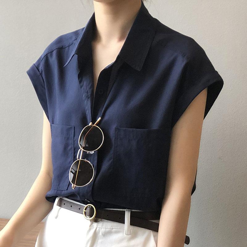 Women's White Shirt Summer Short Sleeved Design Sleeveless French Shirt Top