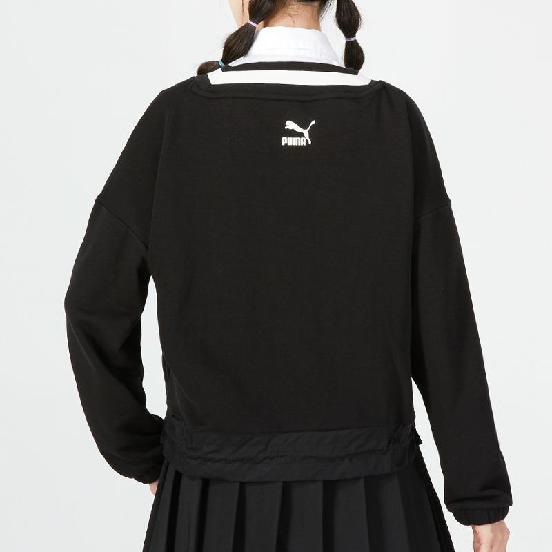 Puma Fashion V-Neck Sweatshirt With Color Block Design Women Tops Black 537524-01