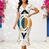 Women Plus Size V Neck Short Sleeve Geometric Printed Fitted Fishtail Dress