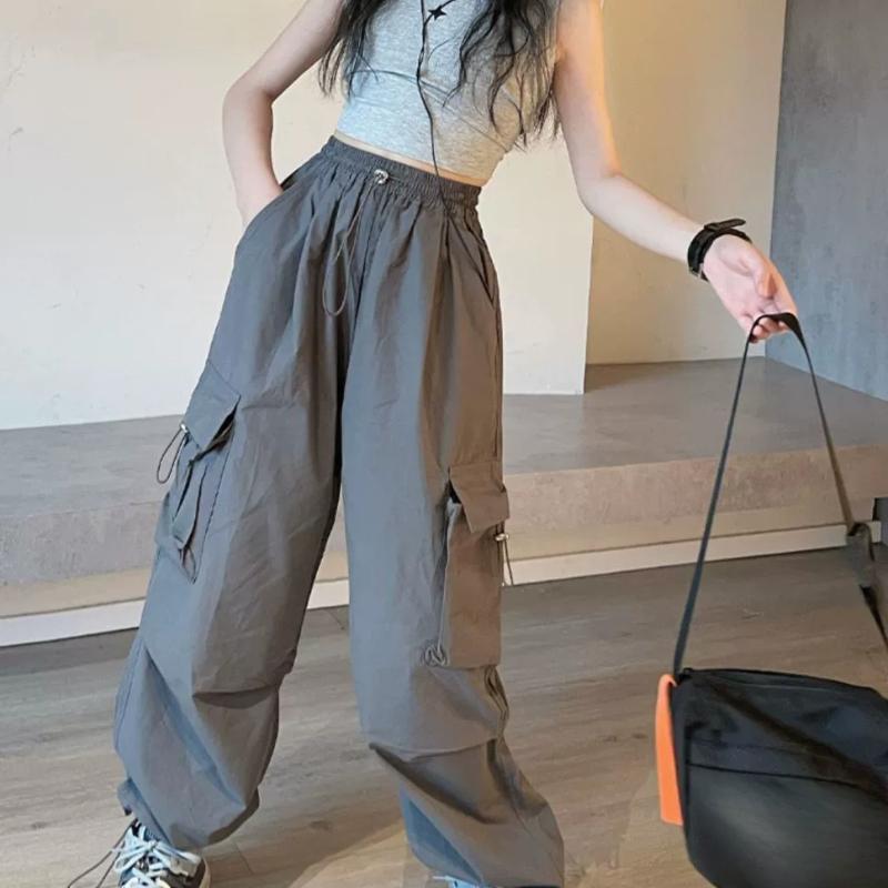 Girls Casual Cargo Pants Kids Solid Colour Sweatpants Children Vintage Streetwear Hip Hop Pants New Elastic Waist Baggy Trousers