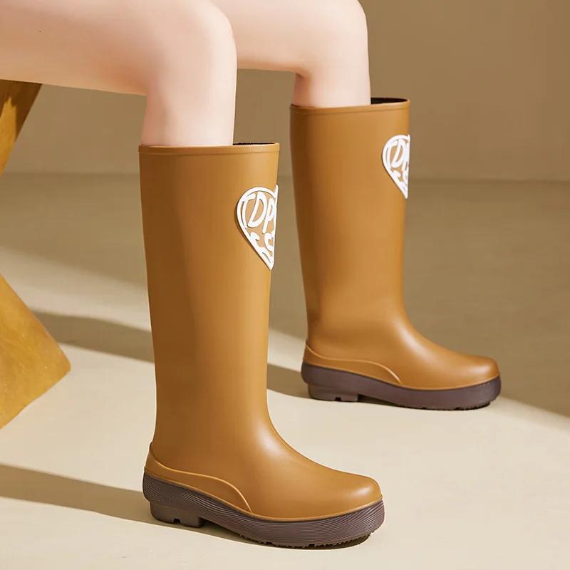 Fashion New-style Women's Waterproof High-cylinder Rain Boots Suitable for Outdoor Wear Work Water Shoes Rubber Shoes with Soft Soles