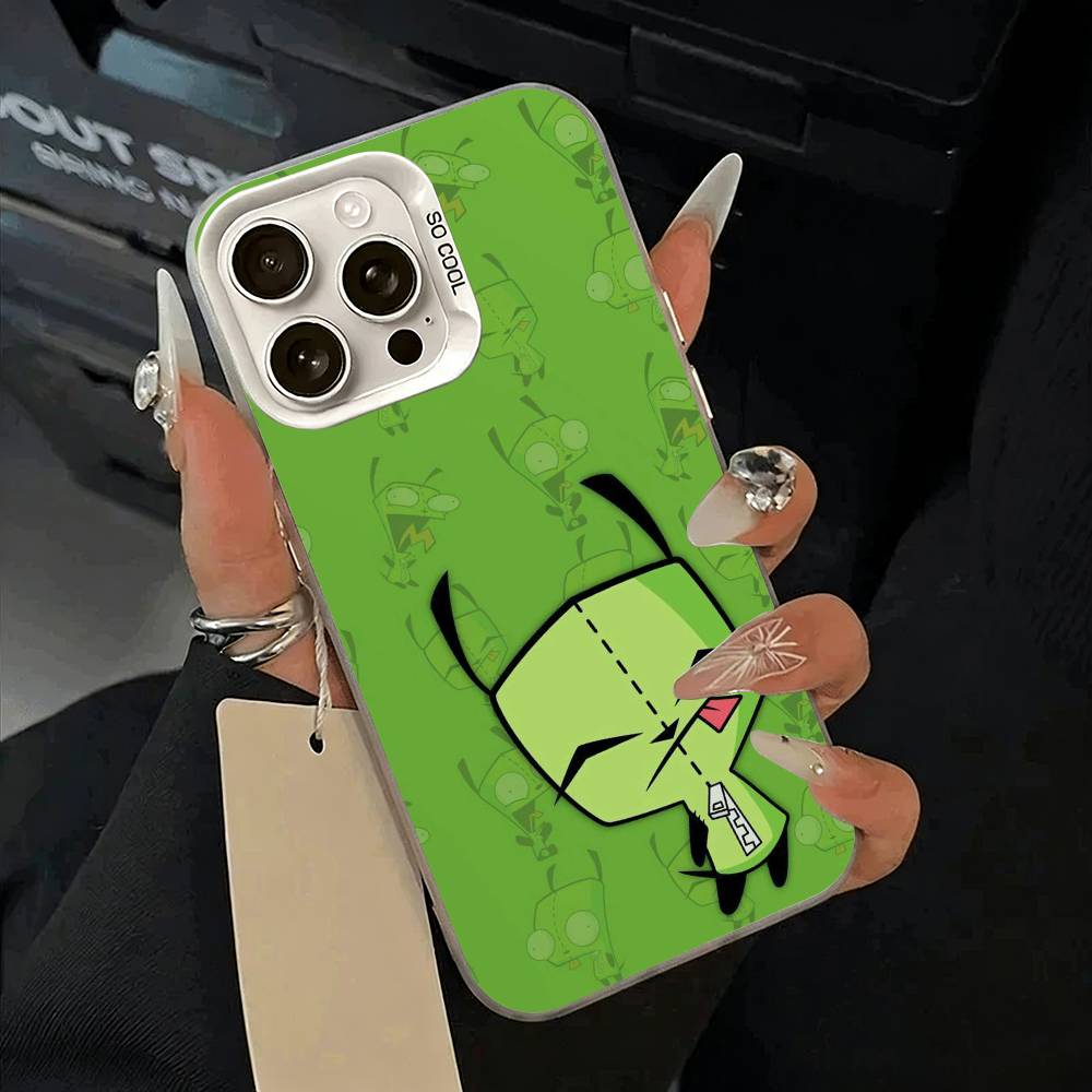 Cartoon Invader Zim Gir Phone Case For iPhone 17,16,15,14,13,12,11 Plus,Pro Max,XS,white Silver Phone Case