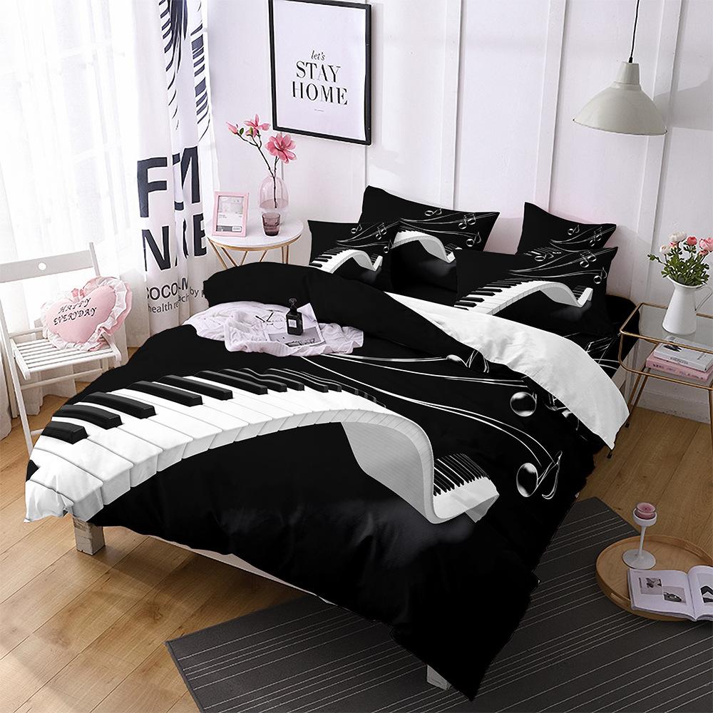 Music Theme Polyester Duvet Cover Set 3D Guitar Piano Bedding Set King Queen Twin Full Size for Kids Boys Girls Room Decoration