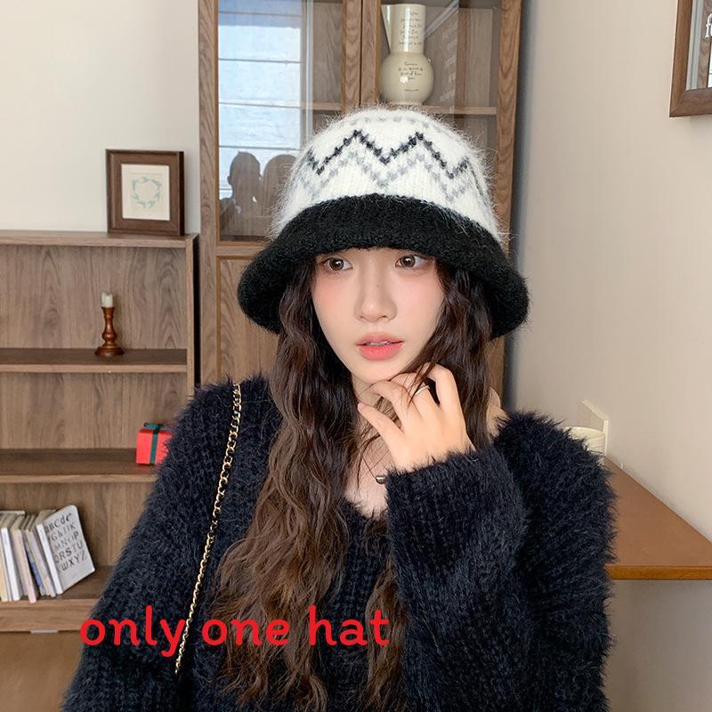 Knitted Bucket Hat With Embroidery For Winter Warmth Fashionable Casual Men Women белый