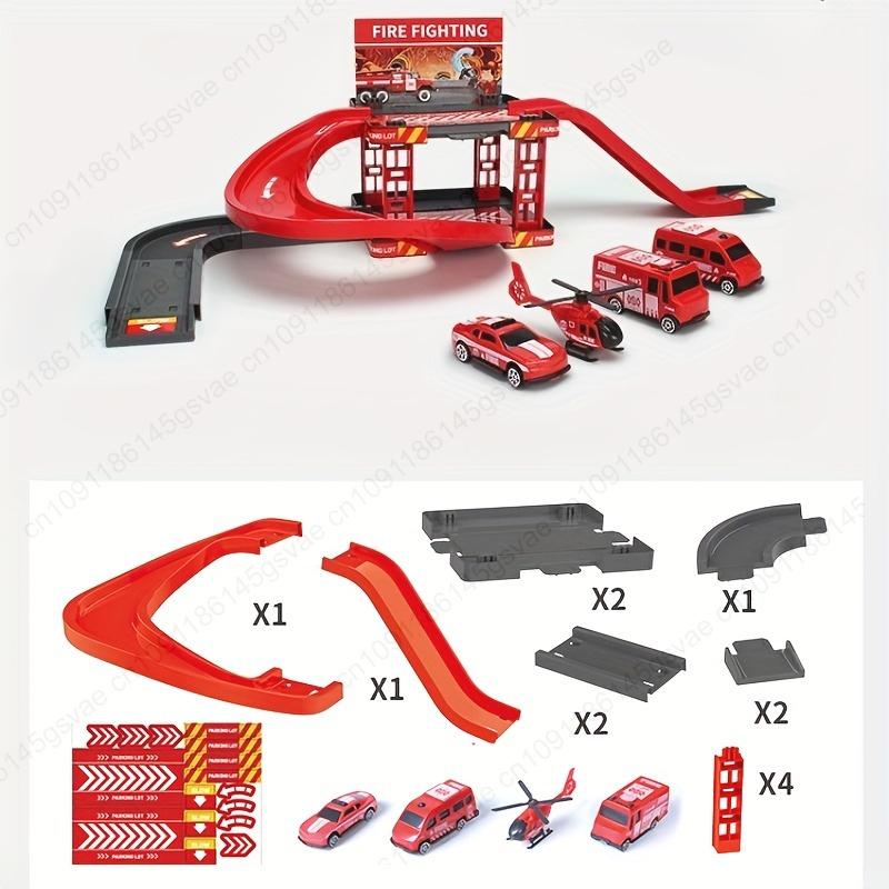 Children's rail car sliding toy first floor rail fire engineering vehicle dinosaur parking lot toy play house gift