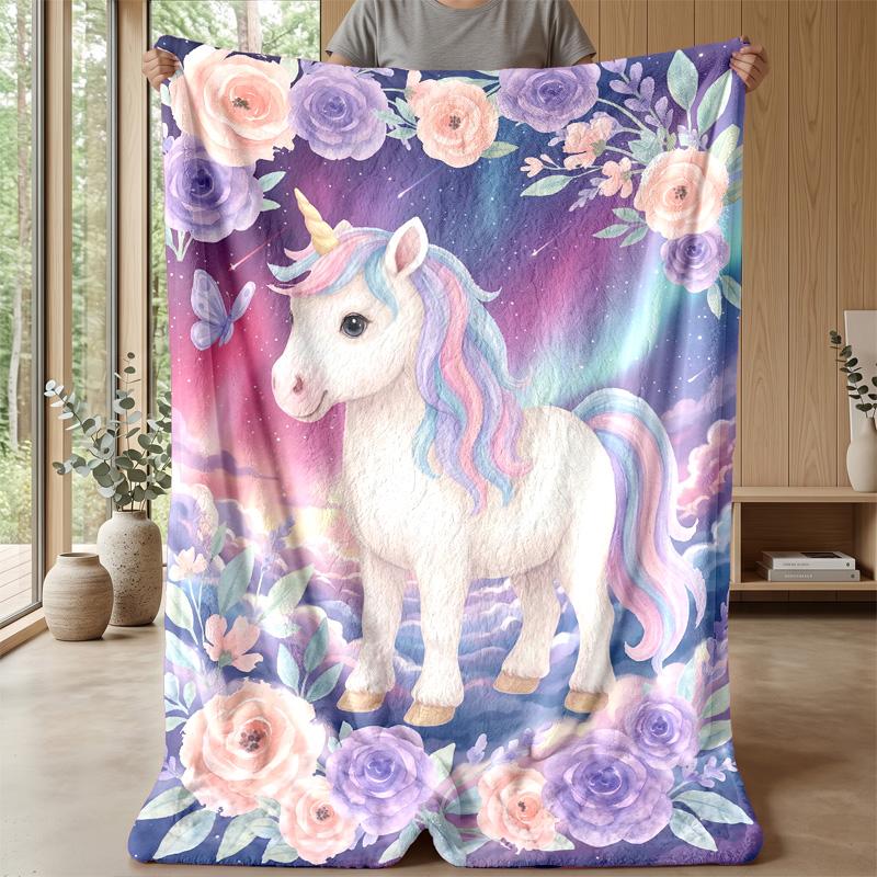 Magical Unicorn Theme Blanket Lightweight Warm Flannel Blanket Decorative Throw Blanket for Home Decoration