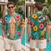 Maglietta da uomo divertente con stampa 3D di muscoli finti strappati, manica corta, girocollo, con motivi floreali tropicali, fenicotteri, tavole da surf, top da spiaggia
