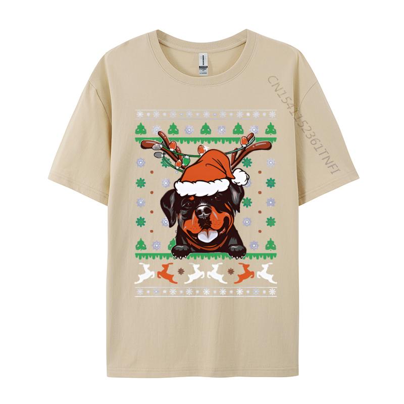 Classic Tshirt Ugly Christmas Rottweiler Reindeer Tshirt For Unisex Printed T Shirt Cotton Green And White Graphic T Shirt