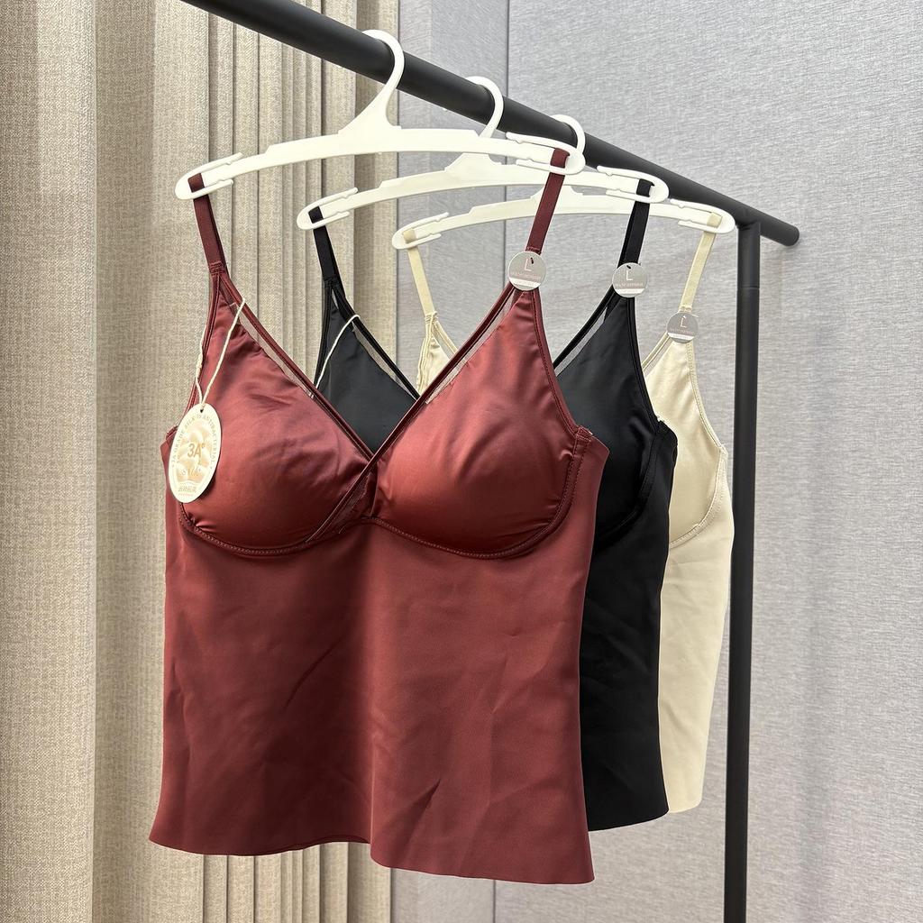 Autumn Women's French Satin V-Neck Camisole with Chest Pad
