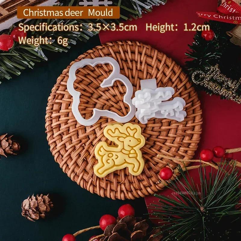 

Christmas Mini Cookie Cutter Mold Plastic 3D Santa Elk Gingerbread Man Cartoon Biscuit Stamp Pastry DIY Baking Decorating Tool