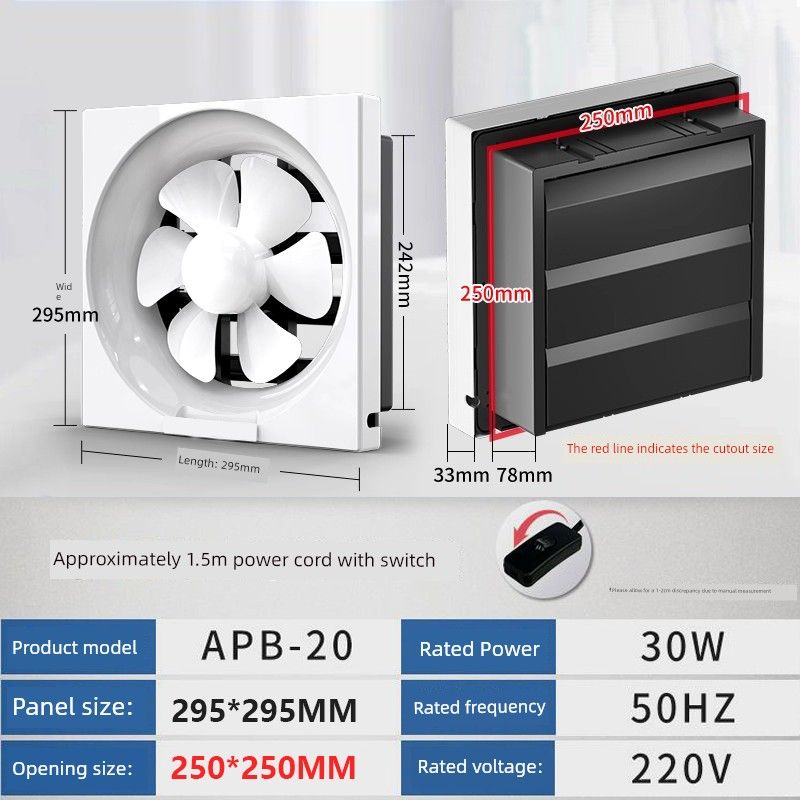Powerful Silent Bathroom Exhaust Fan for Home Use, Wall-Mounted Toilet and Kitchen Ventilation Fan, Dual-Directional Extractor Fan
