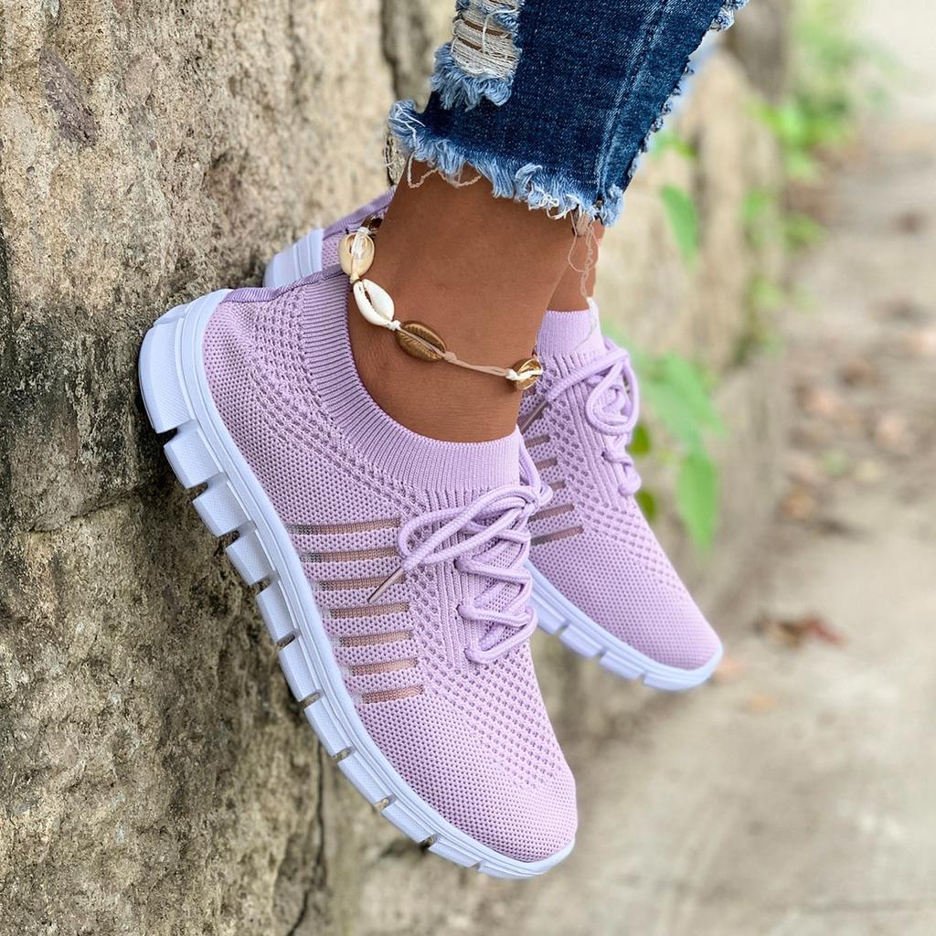 Women's Knit Lightweight Mesh Sneakers, Breathable Mesh Lace-Up Running Shoes, Women's Footwear