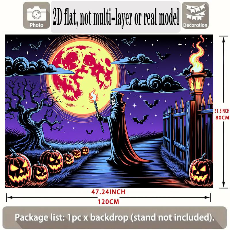 Party Backdrop Halloween Moon Flat Banners Spooky Skeleton Pumpkin Celebrations Wedding Photo Booth Decor Front Door Decor
