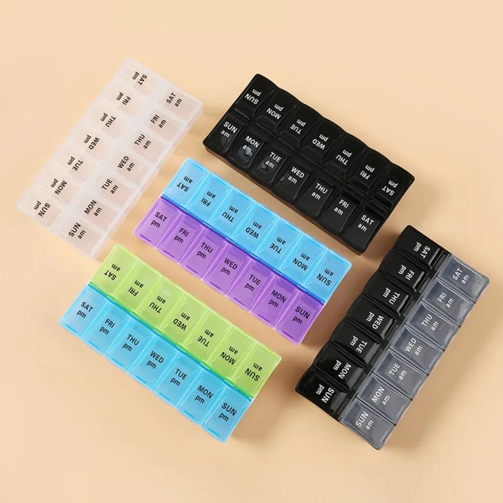 New Hot Premuim Portable Weekly Pill Organizer Case Box Storage Container 7 Day 2 Times 14 Grids for Vitamin Medicine Fish Oils