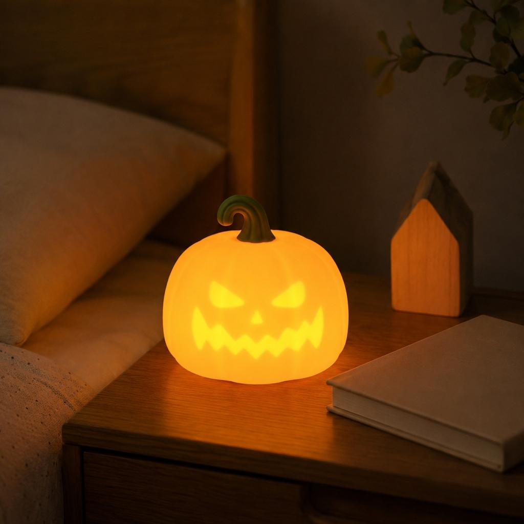 USB Rechargeable Pumpkin Night Light Tap Lamp for Kids Party Decor
