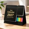 Monthly Schedule Organizer Desk Calendar 2027, Standing Flip Desktop with Sticker Portable Coil Bound Planner Notepad, Twin-Wire Binding 12