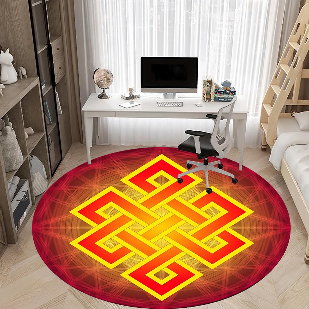 1pc Knot Symbol Chair Carpet for Office, Round Polyester Mat, Indoor Decor for Office, Washable Non-slip Carpet yy251219072