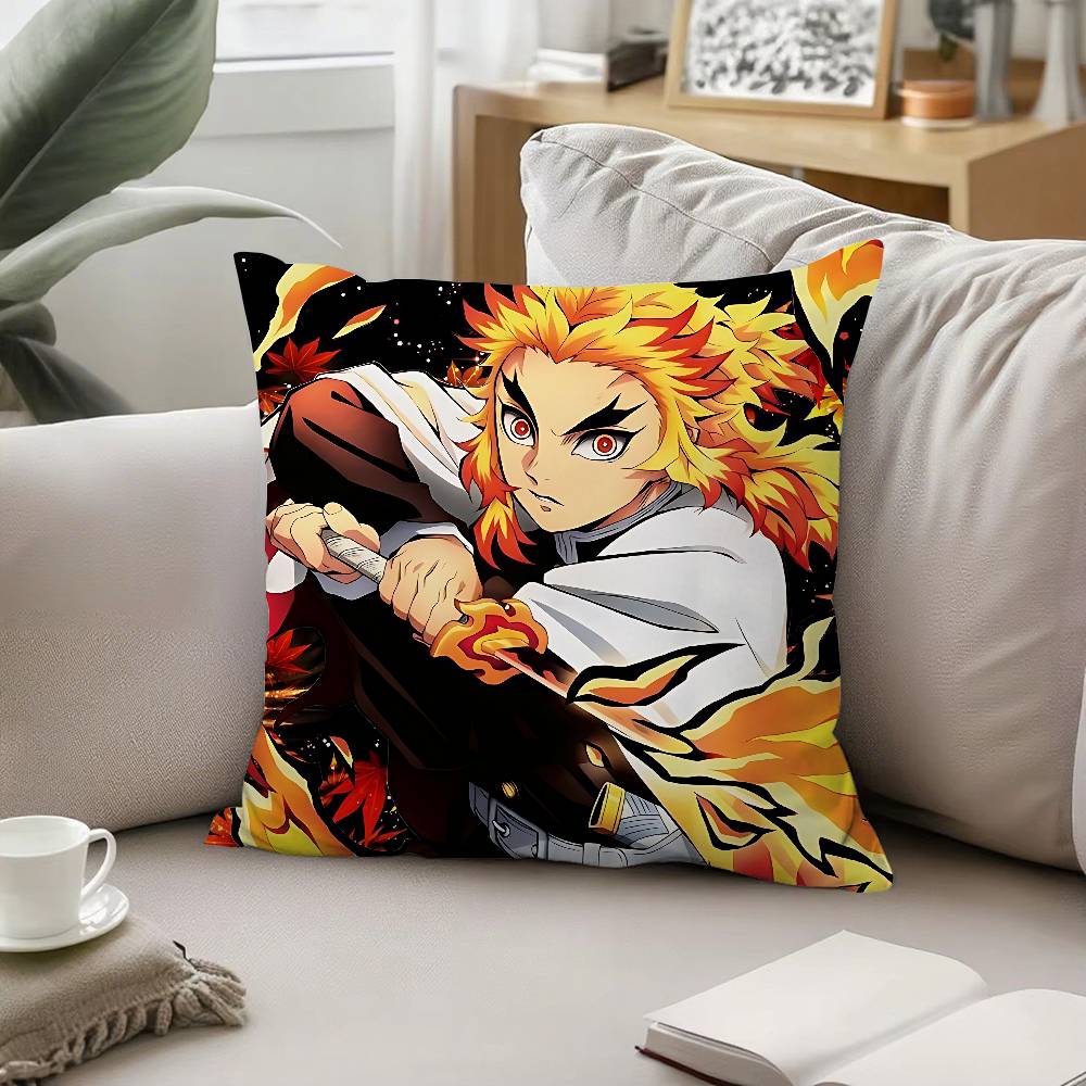 Cool K-kyoujurou Rengoku Pillow Case Cushion Cover Soft Cute Throw Pillow Case For Car Sofa Pillowcase Polyester With Zipper