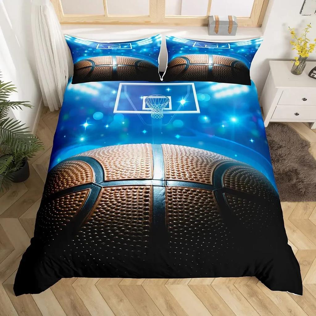 Basketball Bedding Set Kids Basketball Court Comforter Cover Set for Boys Men 3D Ball Pattern Sports Theme Duvet Cover Twin Size