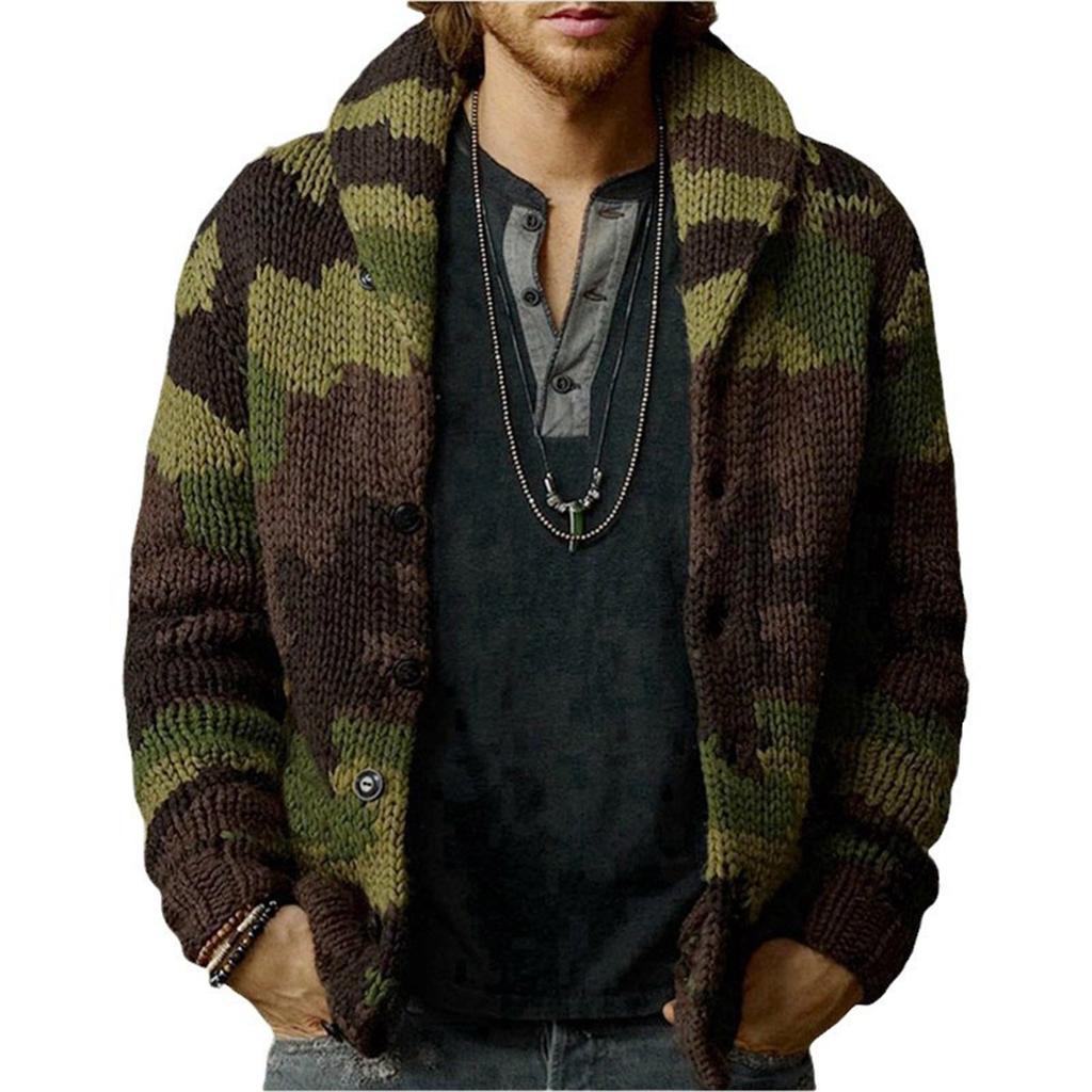 Men's Button-down Lapel Cardigan Jacket Slim Fit Outerwear Knitted Sweater