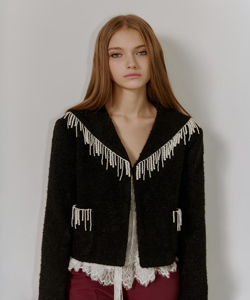 GANISONG Pearl Drop Tweed Jacket_Black