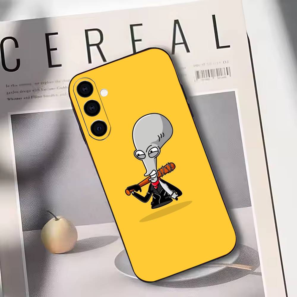 

Cartoon A-American Dad Phone Case Black Silicone Soft For Samsung Galaxy A73,A72,A71,A70,A53,A52,A51 Samsung a12