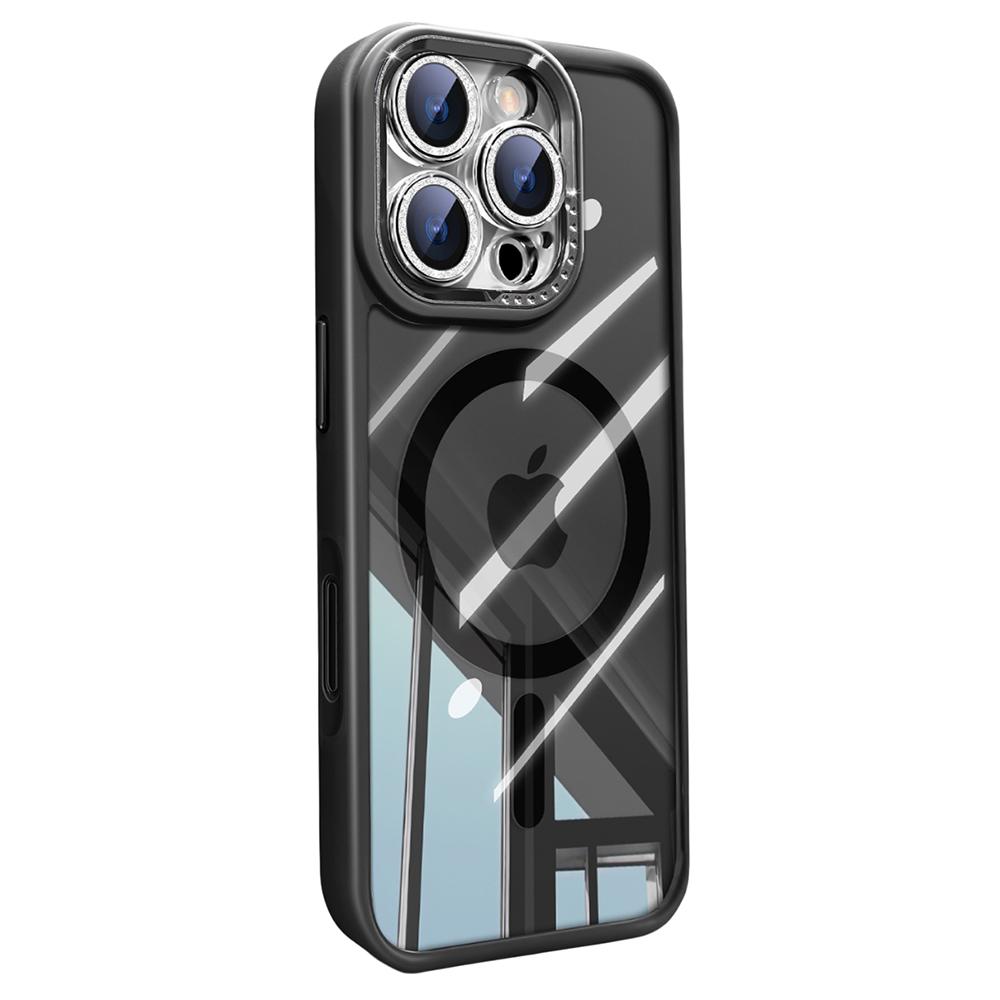 For iPhone 16 Pro Max Case Compatible with MagSafe PC+TPU Clear Phone Cover with Glitter Camera Lens Film