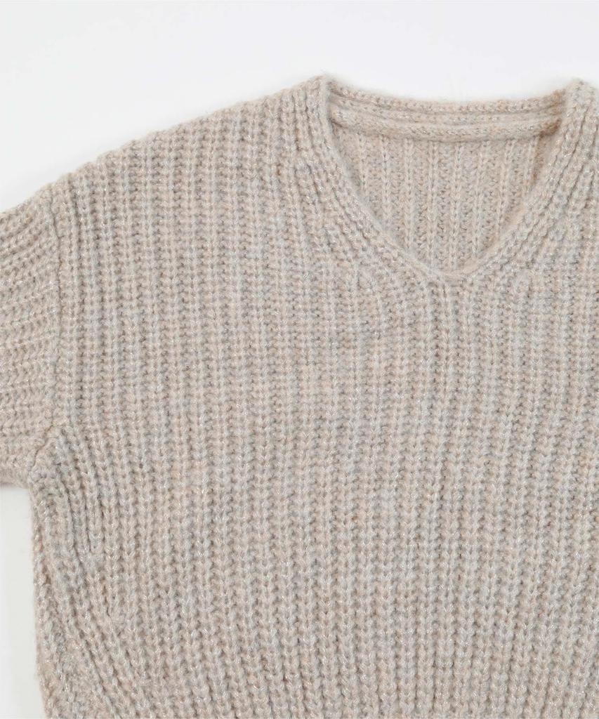 Yours Low Gauge Oversized Knit BEXU1699 L Black Lamé V-Neck Women's