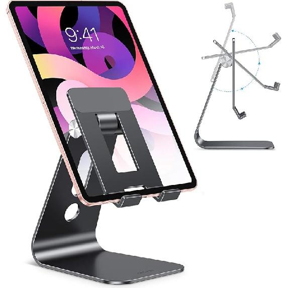 OMOTON Adjustable Tablet Stand for Desk, Upgraded Longer Arms for Greater Stability, T2 Tablet Holder with Hollow Design for Bigger Sized Phones and