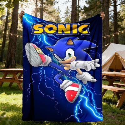 1PC Sonic Speed Outdoor Flannel Throw Blanket HD Printed Lightweight Soft Warm All Season Blanket for Sofa, Bed, Travel