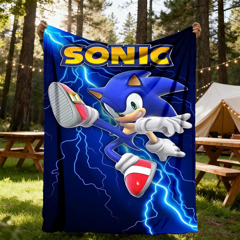 1PC Sonic Speed Outdoor Flannel Throw Blanket HD Printed Lightweight Soft Warm All Season Blanket for Sofa, Bed, Travel