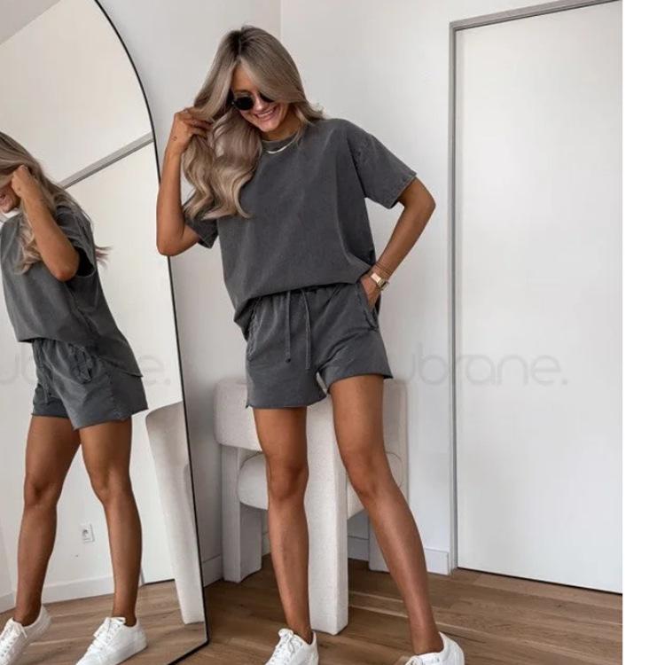 European & American Solid Color Casual Sweatshirt Set