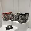 Korean Double Sided Leopard Print Bucket Shoulder Bag , Stylish Leopard Print Handbag for Women, Fashion Bow Large Capacity Crossbody Bag