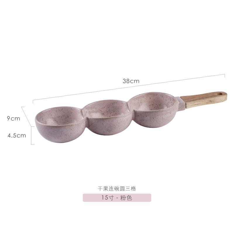 Nordic Creative Hotel Bowls and Chopsticks Commercial Stoneware Dried Fruit Plate Household Bamboo Handle Separate Snack Plate