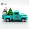 Red Truck Figurine Christmas Pickup Figurine, Vintage Car Statue with Santa Claus, Holiday Ornament Tree, Snowman, Miniature Alloy Vehicle for