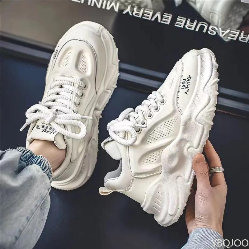 Fashion Trendy Men's Shoes New Casual Thick Sole Height Increasing Anti Slip Lightweight and Versatile Sports Running Vulcanized Shoes