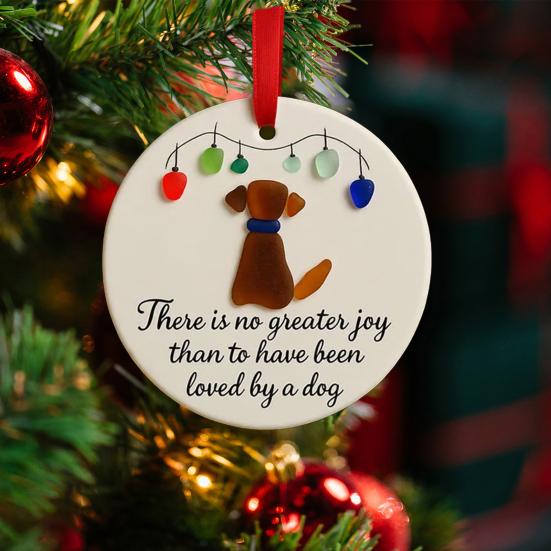 Sea Glass Art Animal Ornament Handmade Seaglass Dog Cat Memorial Hanging Ornaments Christmas Tree Pendant Keepsake Gift for Pet Lovers Home Decor