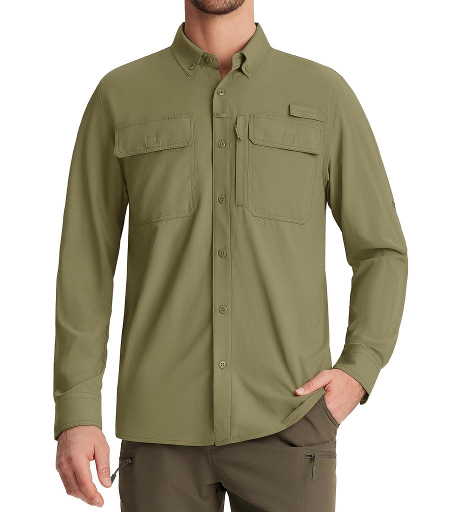 KEFITEVD Long Sleeve Rash Guard for Outdoor Sun Size M Men's Activities, Fishing, Work, Golf, Hiking, Water-Repellent, Protection, Khaki,