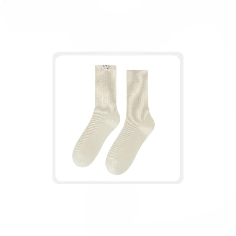 Female Autumn and Winter New Solid Color Cloth Label with Cotton Socks
