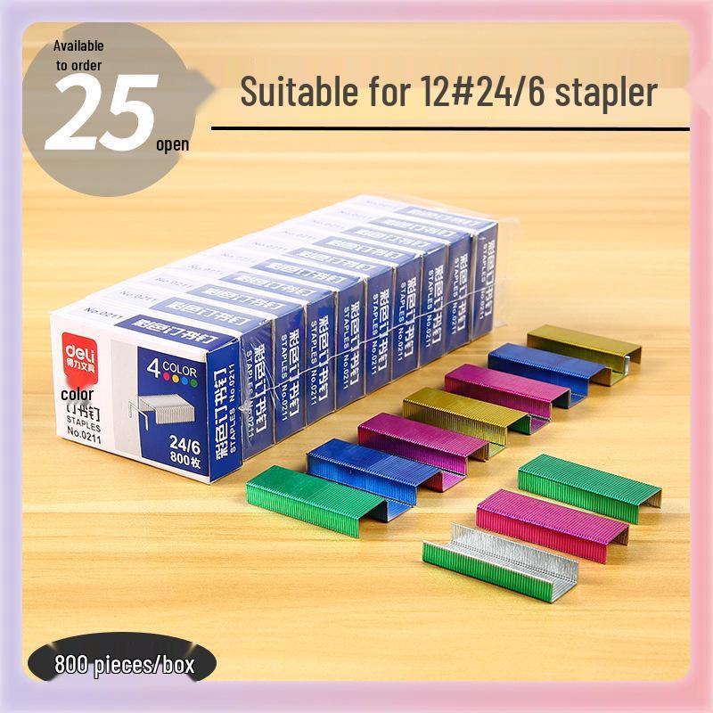 0211 Assorted Color Staples, No. 12 Standard, 4 Colors, 800 Pieces, 24/6 Stapler Pins