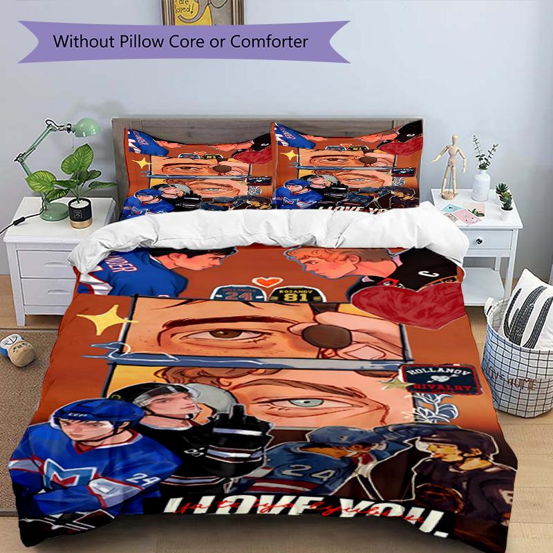3pcs Duvet Cover Set (1*Duvet Cover + 2*Pillowcase, Without Core), Heated Rivalry Print Bedding Set, Bedroom Decor, All‑Season, Birthday Gift